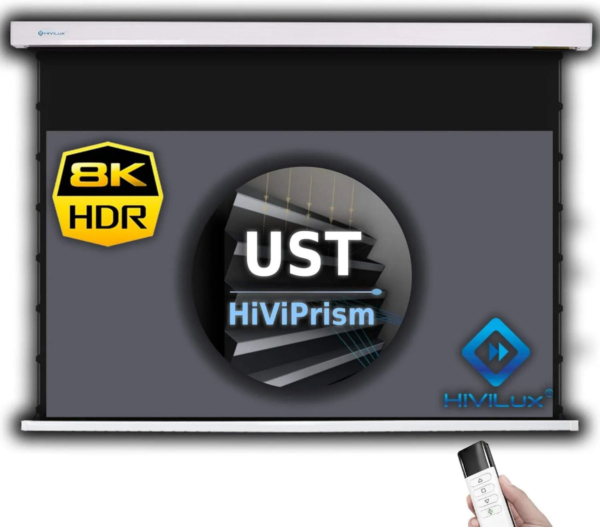 HiViLux Smart TV, 100 polegadas, 221 x 124 cm, 221 × 124, TV, 4K UHD, HDR, efeito 3D, branco, 8K, tensão CLR/ALR dupla tensão de projeção do motor ecrã
