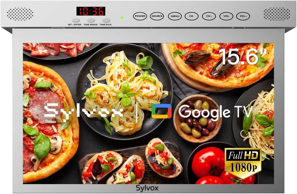 Google 1080P Smart TV, 15.6 polegadas, 12 V, TV, sintonizador triplo DVB-T2, S2, Wi-Fi, Full HD, FHD, HBBTV, SYLVOx 15.6' Google Kitchen TV