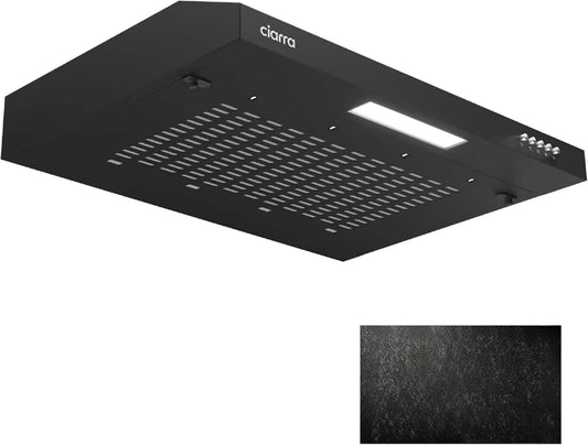 CIARRA CBCB6903 CBCF001 exaustor, 60cm, exaustor de cozinha, reciclagem, encastrado, preto, iluminação LED, evacuação e reciclagem
