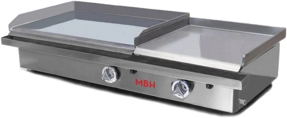 MBH - MAQUINARIA BAR HOSTELERÍA Produto Plancha de gás industrial 600 x 400 mm cromado duro e 400 x 400 mm laminado de aço para hotéis.