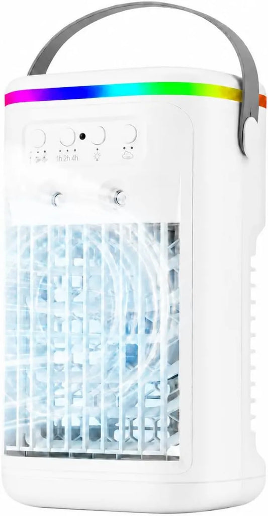 Pozxiol Ar condicionado 1H, 2H, 4H, Timer, 3 Velocidade, USB, Silencioso, LED 7 Cores, 2 Modos Brume, Ar condicionado Móvel, Escritório de quarto