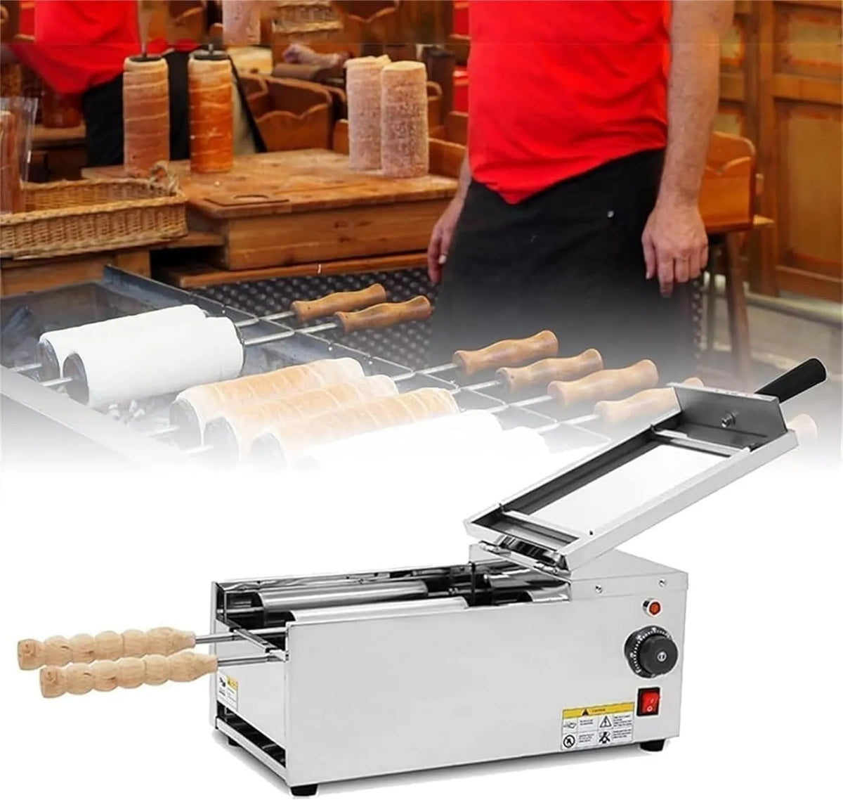 GENERIC Forno elétrico, profissional, 2 zonas de temperatura, Máquina de rolamento bolo forma Bolo de gelo com 2 tipos de varas