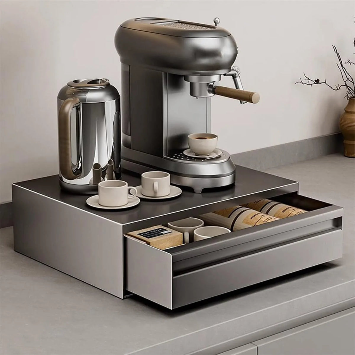 Generic Microondas, 44 cm, cinza, cafés e utensílios de cozinha, suporte de micro-ondas de aço carbono com gavetas extraíveis