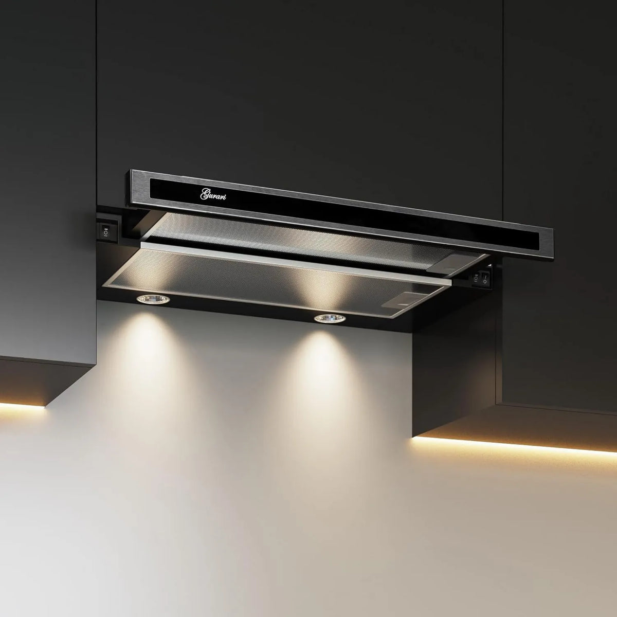 Gurari exaustor, 860 m3/h, capa de cozinha, recessos, preto, LED, 860m3, capa de drenagem, exaustor de tráfego