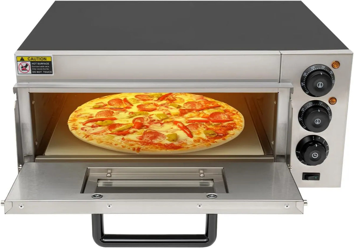 PUDLOR Pizza forno elétrico, 2000 W, temporizador, vapor, máquina de pizza com sinal de lembrete, forno de pizza elétrica para área de trabalho, buracos de