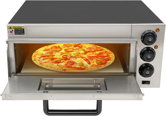 PUDLOR Pizza forno elétrico, 2000 W, temporizador, vapor, máquina de pizza com sinal de lembrete, forno de pizza elétrica para área de trabalho, buracos de