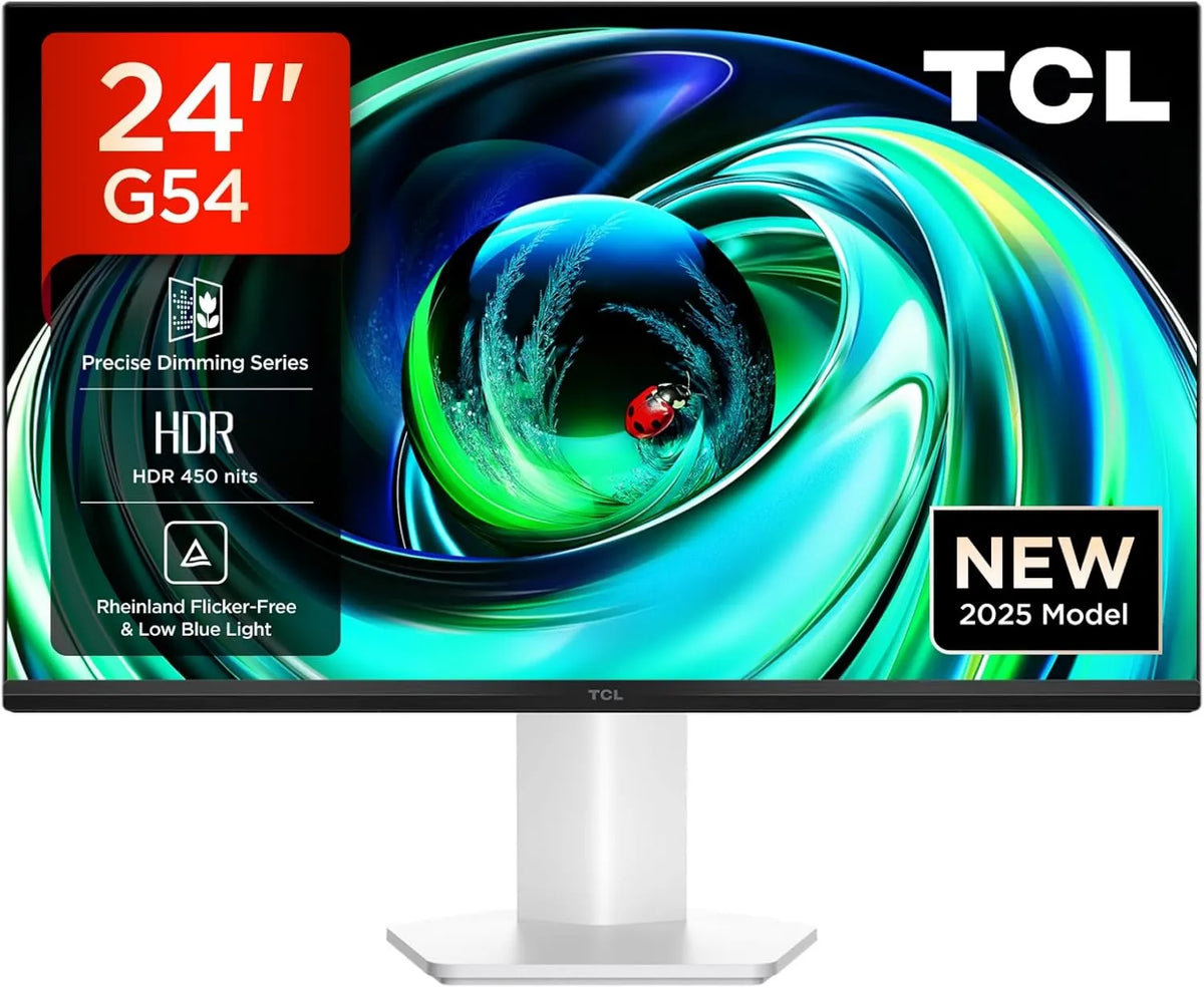 TCL 24G54 Monitor, 100 Hz, HDR, Full HD, laje VA, HDR 400, 450 nit, correção VESA, monitor mini-LED 24′′, anti-espinking certificado TÜV Rheinland
