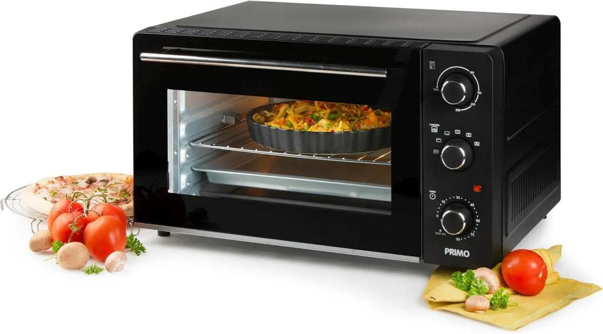 Forno elétrico, 45 L, 2000 W, PRIMO PR255OV, autónomo, grelha, preto, PRIMO PR255OV autónomo Quatro - Forno de convecção com função Grill - 45L - 2000W