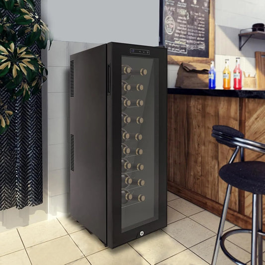 OMGGYER adega elétrica, 90 L, 30 garrafas, armário de vinhos, iluminação LED, ao ar livre, autónomo, temperatura ajustável de 12 para