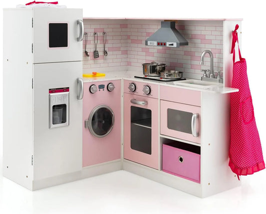 Máquina de lavar, brinquedo de cozinha simulado para 3+ anos, cozinha de criança GOPLUS com luz e som interativo, máquina de gelo