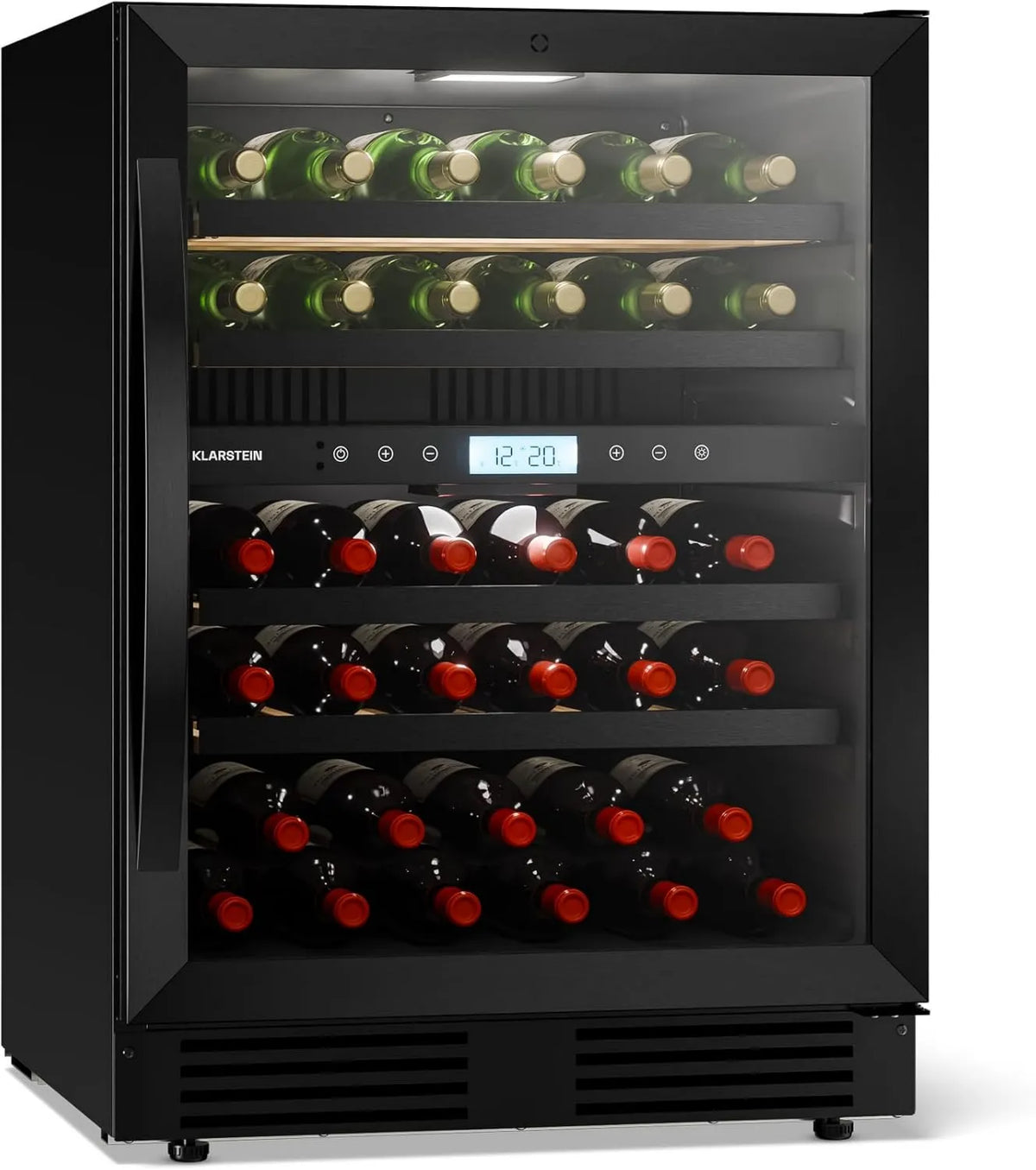 KLARSTEIN adega elétrica, 43 garrafas, encastrado, touchable, porta de vidro UV, KLARSTEIN adega encastrado VeroSteel - adega de vinho duplo