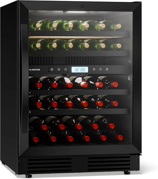 KLARSTEIN adega elétrica, 43 garrafas, encastrado, touchable, porta de vidro UV, KLARSTEIN adega encastrado VeroSteel - adega de vinho duplo