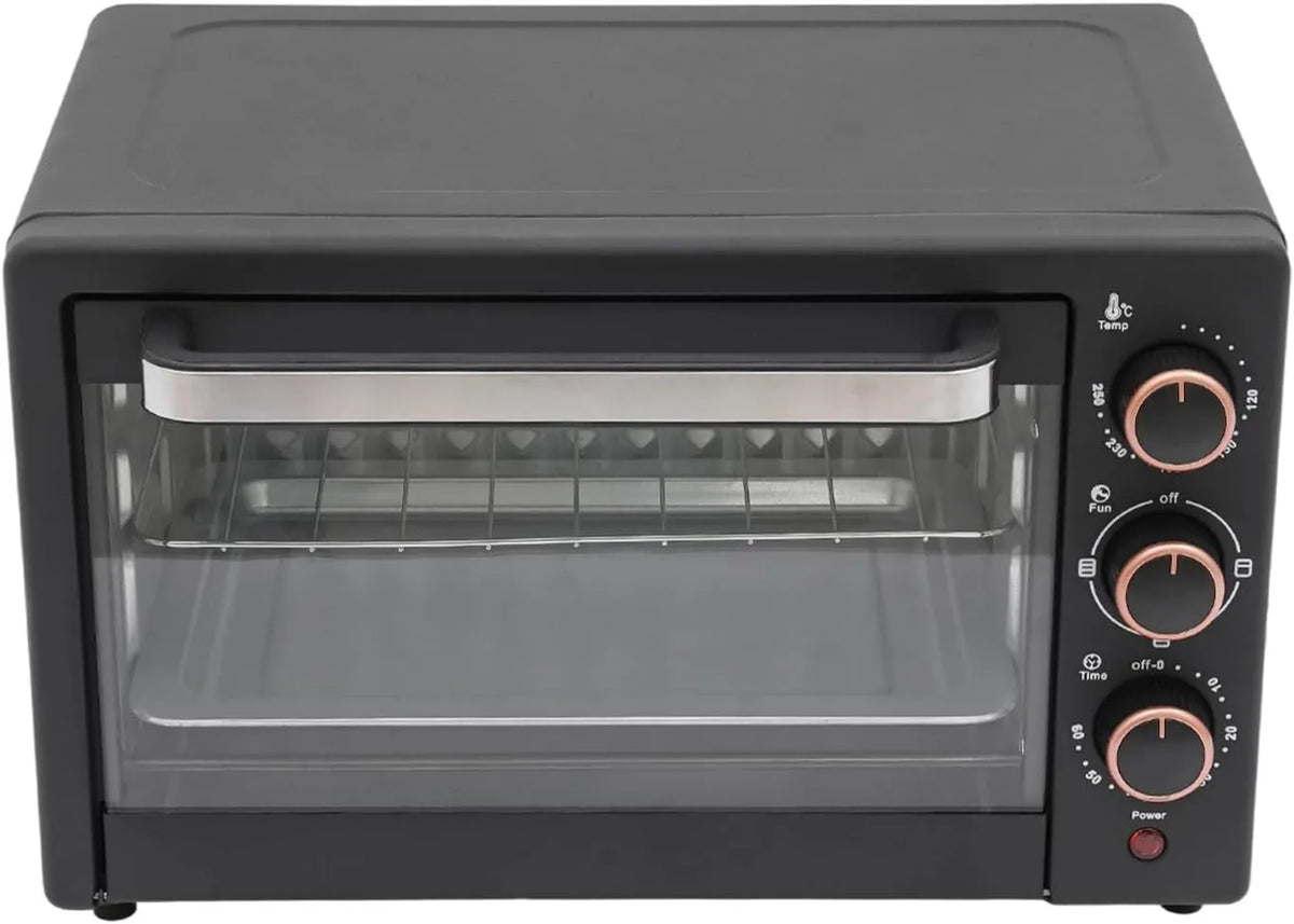RjcdOPL Forno elétrico, 22 L, 1000 W, temporizador, 2 zonas de temperatura, temperatura ajustável Até 250 °C, porta de janela de corte, Compacto para Cozinha