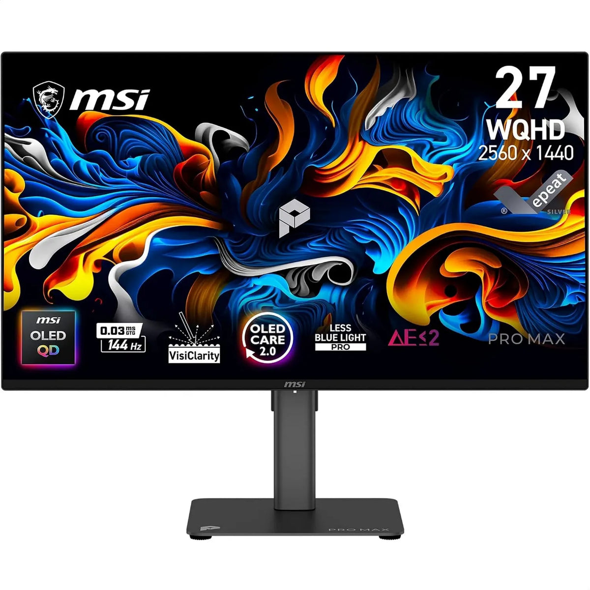MSI Dalle QD-OLED 2560x1440, Pro Max Professional Screen 27' WQHD, 144 Hz, 03ms 271QPx14G, DisplayPort, G-SYNC e AMD FreeSyncTM compatível, HDMI