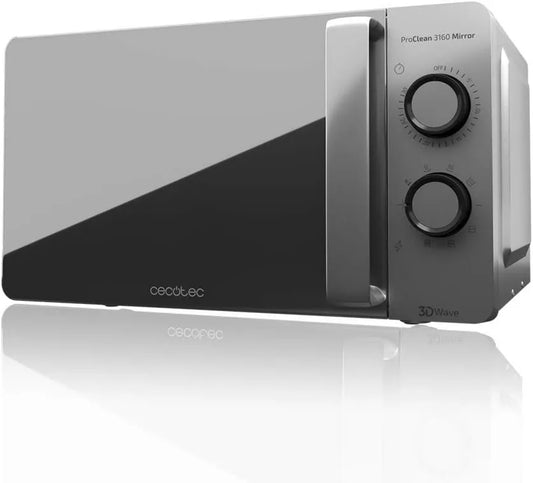 Cecotec Ready2Clean micro-ondas, 20 L, 800/700 W, grelha, efeito 3D, forno de microondas, prata, 30 min Programável, tecnologia 3D WAVE, 6 Níveis