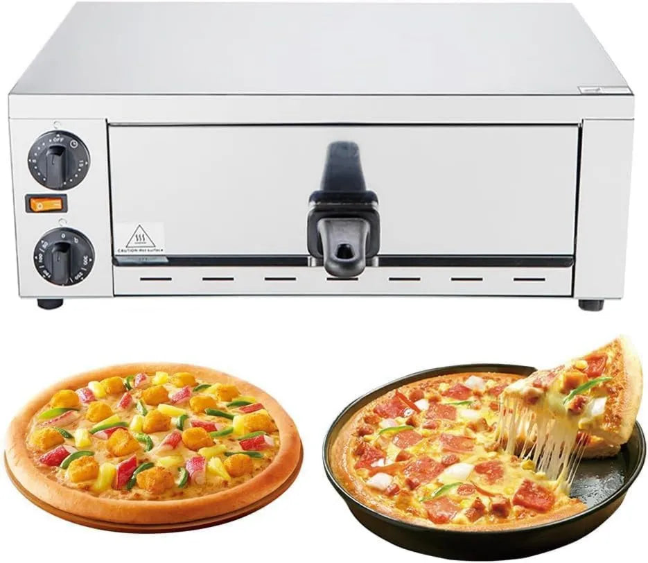 YxYLJOZ Forno elétrico de pizza, 12 polegadas, temporizador, profissional, 2 zonas de temperatura, aço inoxidável, prata, com temperatura ajustável e temporizador