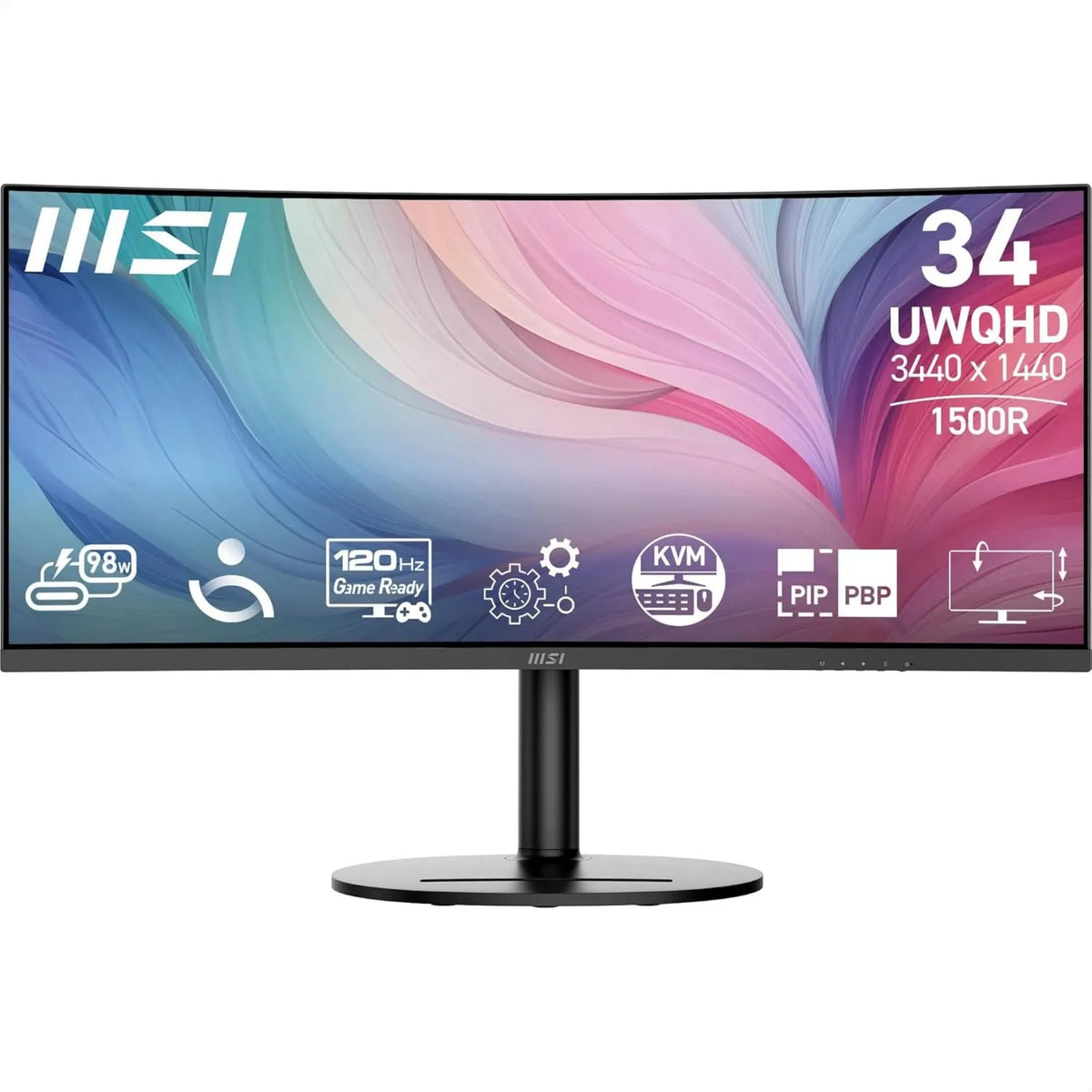 MSI Dalle VA 3440x1440, Modern MD342CQP Curved Professional Screen 34' UWQHD, 120Hz, 1ms MD342CQP 1500R, DisplayPort, Curvature 1500R, VESA compatível