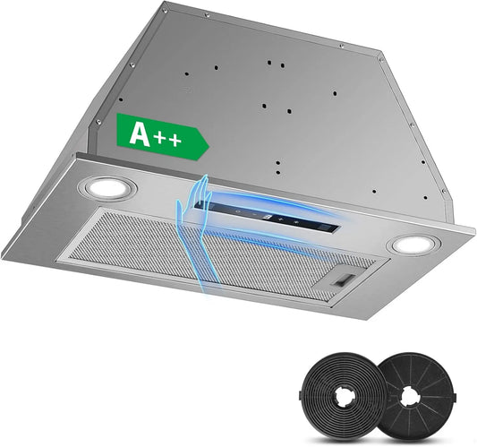 KICHPOWER exaustor, 52cm, 400m3/h, capa de cozinha, evacuação e reciclagem, iluminação LED, 3 velocidades, recesso, Boost, toque, 400m3, Gestuelle