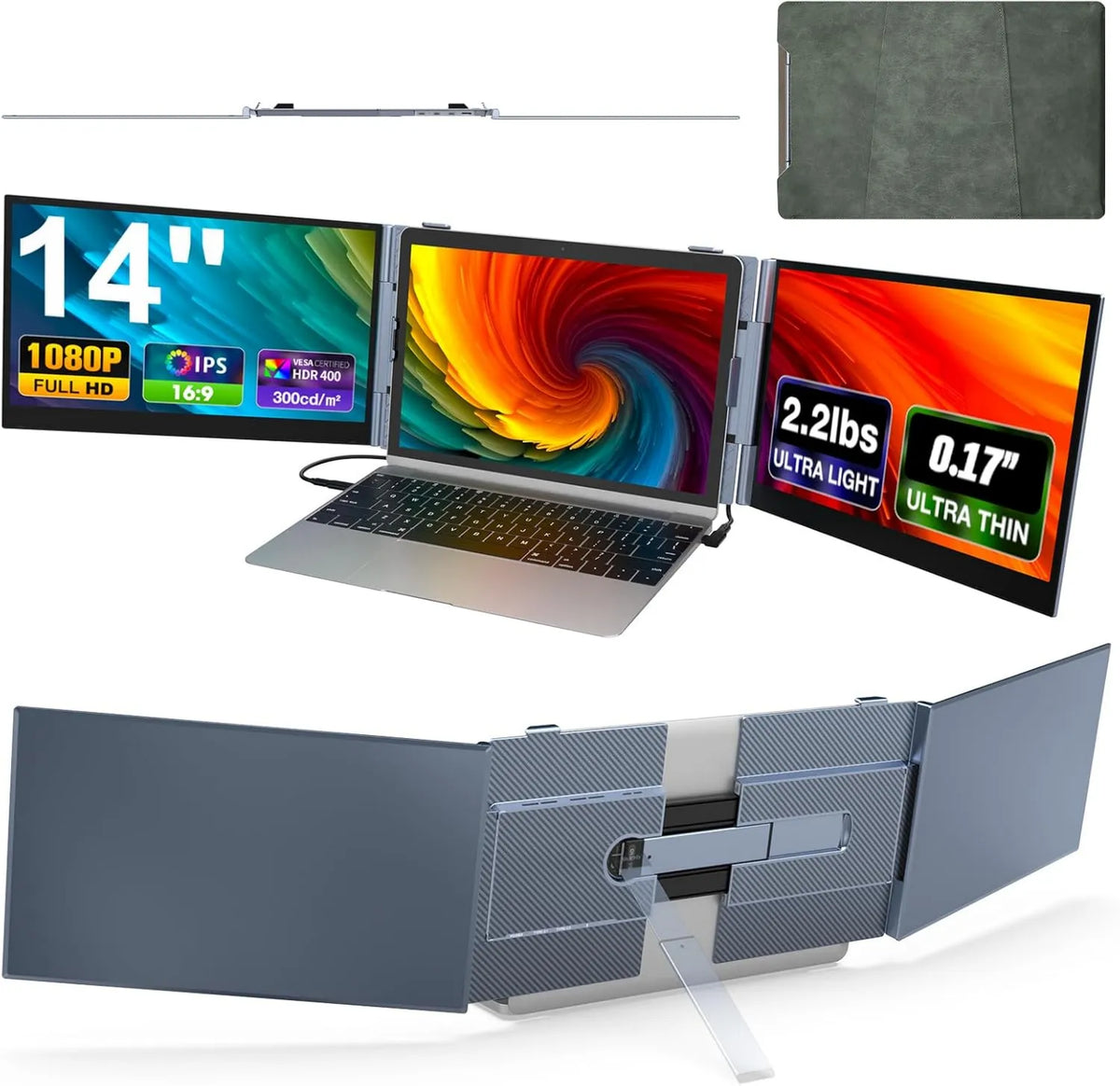 SMISEACOW 1080p laptop, 14 polegadas, Full HD, placa IPS, Plug & Play para computadores portáteis com suporte, Windows Compatível, Mac