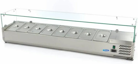 Vidro refrigerado, 180 cm, 8 recipientes GN 1, Maxima Vidro refrigerado para ser instalado largura 180 cm - 8 recipientes GN 1