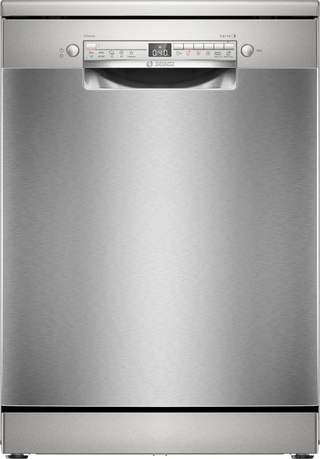 Bosch SMS2HTI02E Máquina de lavar loiça, 60 cm, Conexão Domésticas, Aço, Série 2, Máquina de máquina de lavar loiça de instalação gratuita, Diagnóstico remoto, Assistente de lavagem
