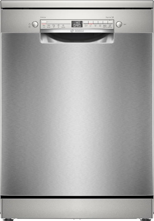 Bosch SMS2HTI02E Máquina de lavar loiça, 60 cm, Conexão Domésticas, Aço, Série 2, Máquina de máquina de lavar loiça de instalação gratuita, Diagnóstico remoto, Assistente de lavagem