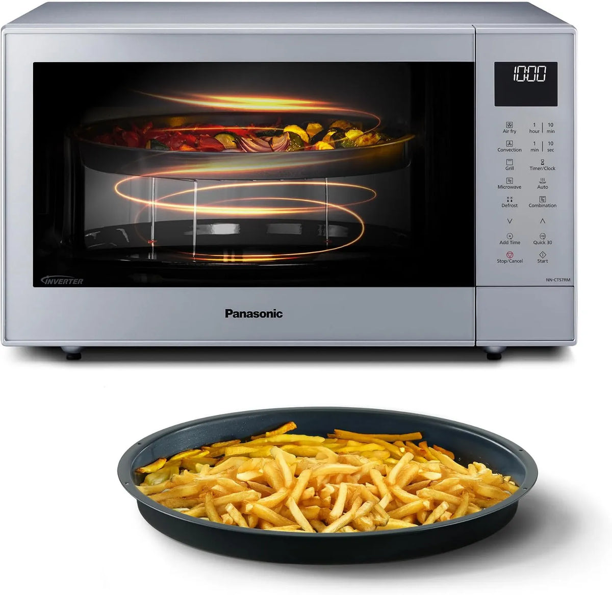 Panasonic NN-CT57RMEPG 4-em-1 Microondas, 27 L, 1000/1300 W, 19 programas, grelha, inversor, forno de microondas, prata, calor Turnável, cesta