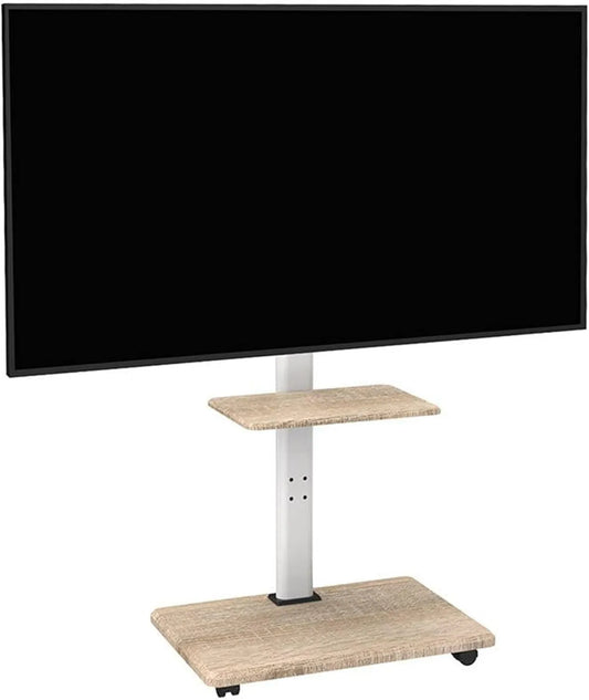 xTRARM 70' armário de TV, rodízios móveis, branco, Rotary ± 25° Max, 130 cm, Delphos Suporte de TV móvel com Socle de madeira