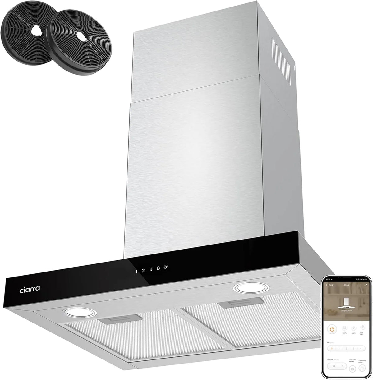 CIARRA CBCS6102 CBCF003 exaustor, 60cm, 706 m3/h, A-class energia, capa de cozinha, evacuação e reciclagem, instalação de parede, Boost