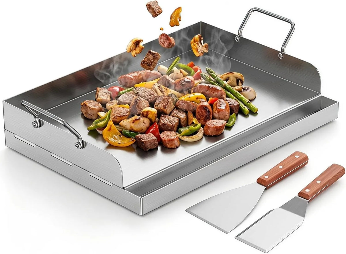 Fushabana Placa de cozinha, 54x41cm, aço inoxidável, placa Universal, Plancha de 4 mm de espessura para churrasco e carvão em aço inoxidável