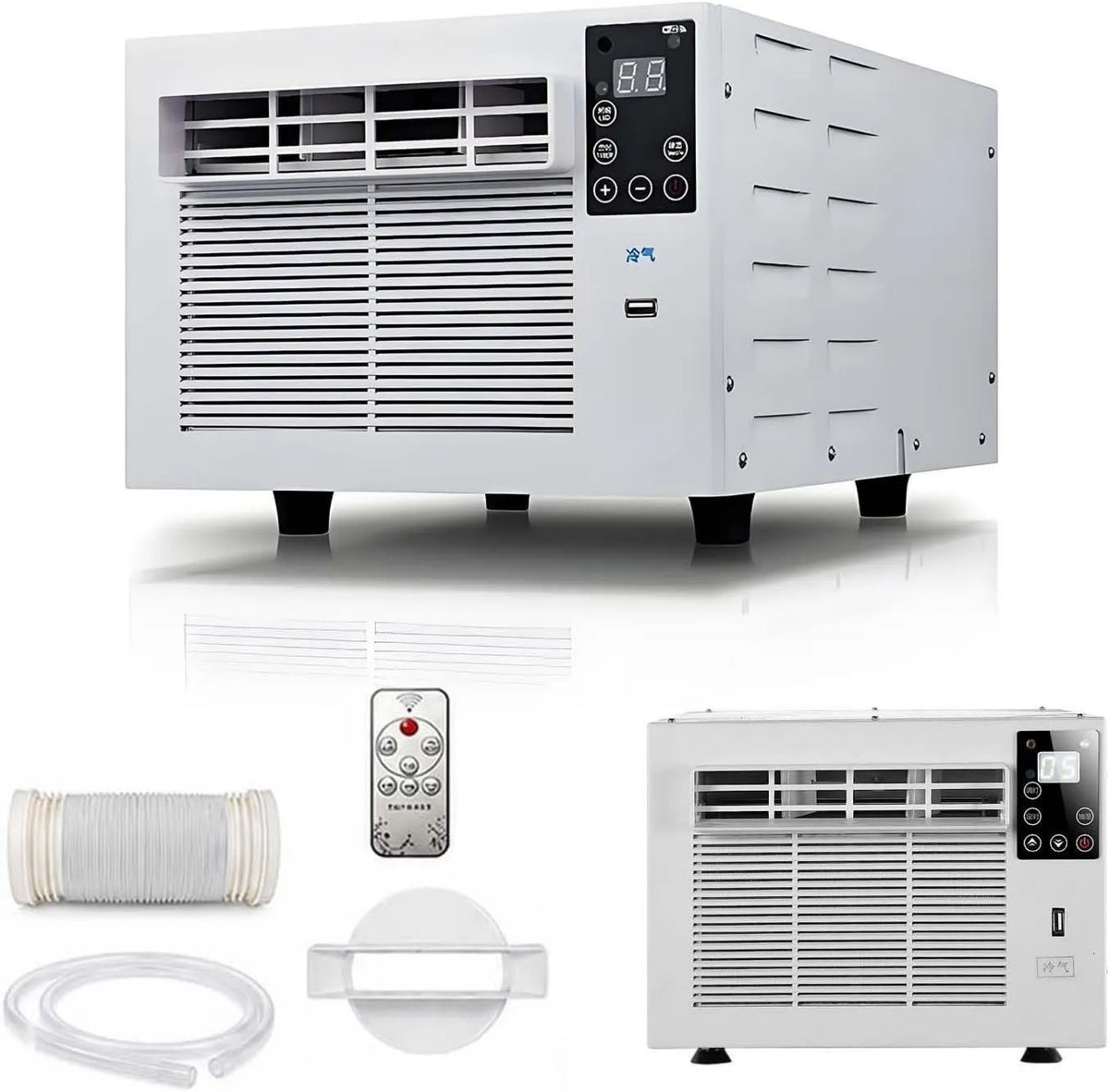 QFGain Ar condicionado, 45 dB, temporizador, camping, função fria, quente com ecrã LED, eficiência 99, cabe no tronco de um SUV, 99%, 10 kg, temporizador 1-12 h