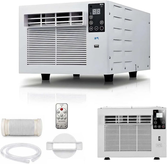 QFGain Ar condicionado, 45 dB, temporizador, camping, função fria, quente com ecrã LED, eficiência 99, cabe no tronco de um SUV, 99%, 10 kg, temporizador 1-12 h