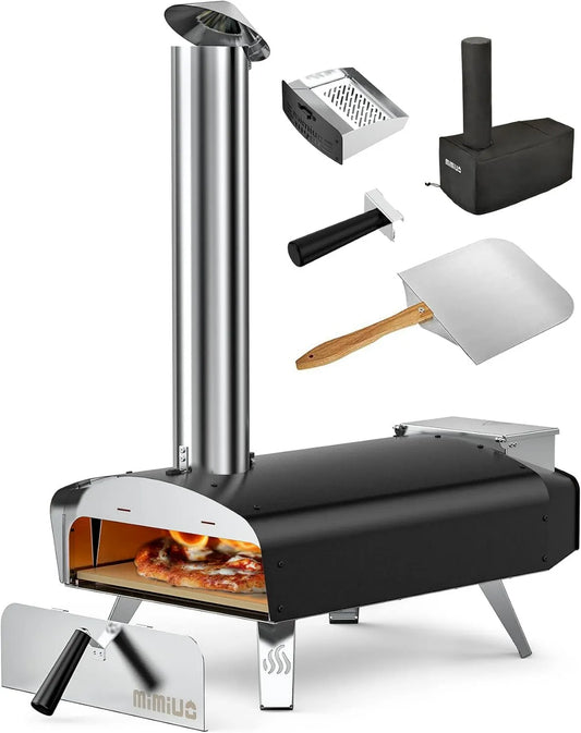 Mimiuo Forno de pizza elétrica, 33 cm, ao ar livre, preto, Classic W-Oven Series, Forno de madeira para Le Jardin com Pizza Pelle