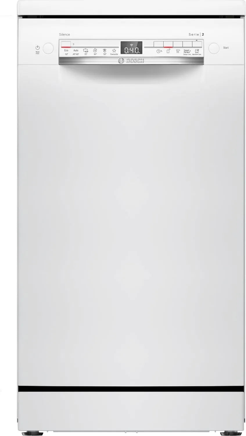 Bosch SPS2HKW55E Máquina de lavar loiça, 45 cm, Home Connect, formato fino, branco, programa expresso 65 °C, Série 2, livre, opção de secagem extra