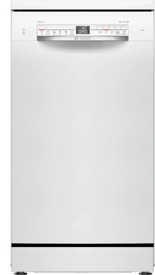 Bosch SPS2HKW55E Máquina de lavar loiça, 45 cm, Home Connect, formato fino, branco, programa expresso 65 °C, Série 2, livre, opção de secagem extra