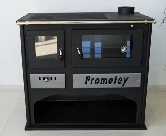 Cozinha com forno, lux, praktik, forno de fogão de fogão a lenha com vidro Prometey 11 kW - Praktik - lux