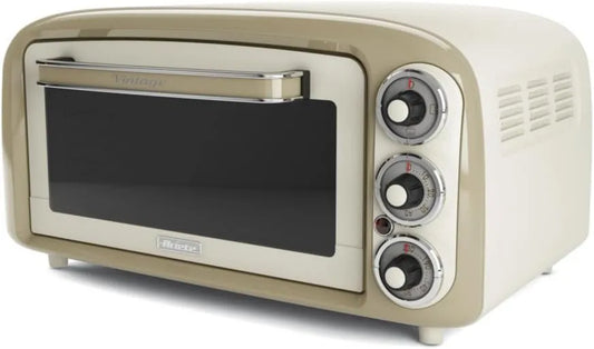 Forno de pizza elétrica, 30 cm, 1300 W, temporizador, grelha, aço inoxidável, Temperatura máxima de 230°C, Ariete Vintage Four 979, Forno elétrico com