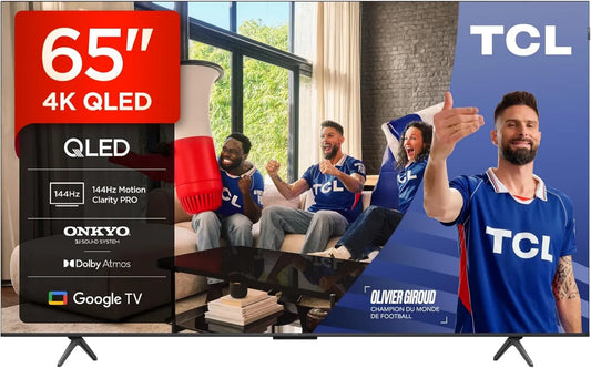 TCL Google 65T8C Smart TV, 65 polegadas, 144 Hz, TV, 4K UHD, QLED, HDR, Dolby Vision & Atmos, 144Hz Motion Clarity Pro, Onkyo 2, 1 Som, FreeSync
