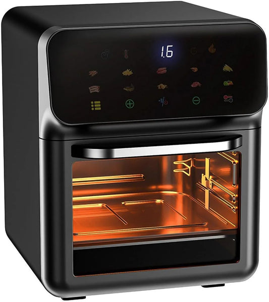 HYQFSAD Pizza forno elétrico, 16 L, 500 W, temporizador, grelha, tripla cozinha superior e inferior, temporizador de 60 minutos livre, frigideira de ar