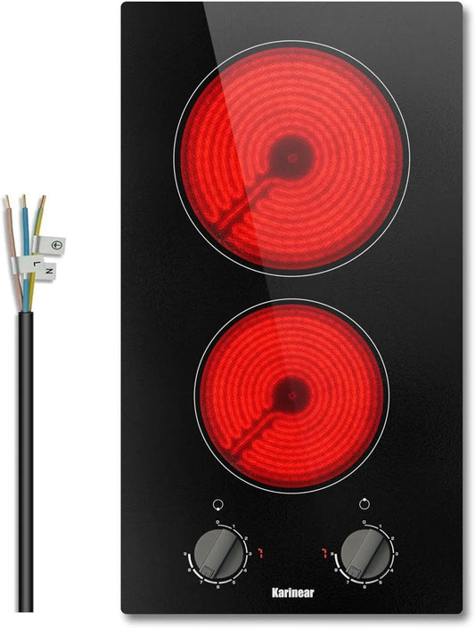 Placa de vidro cerâmico, 30CM, 2 lareiras, 3000 W, 220 V, 9 Níveis, 3000W, 220V, Karinear Placa de vidro cerâmico com botão, paragem automática