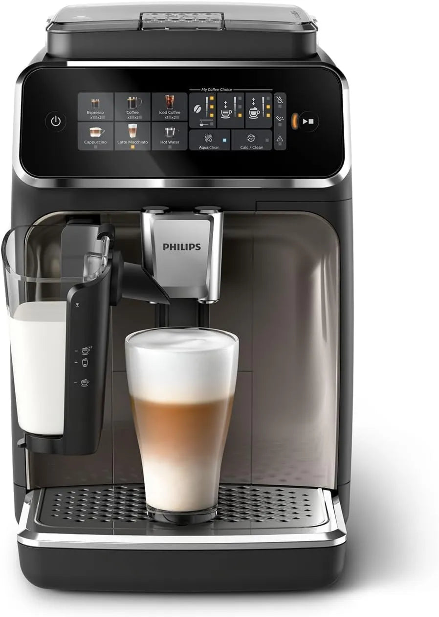 PHILIPS 6 bebidas, grão máquina de café 3300, LatteGo, preto Cromado EP3347/90, SilentBrew 40% mais silencioso, 100% moedor de cerâmica, HomeID app