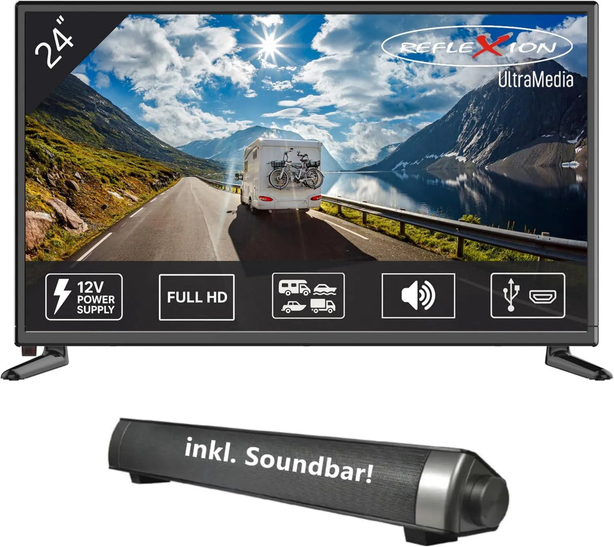 Reflexion Smart TV, 24 polegadas, 12 V, TV, Reflexão LED2425SB, HDMI, USB, Bluetooth, Camping