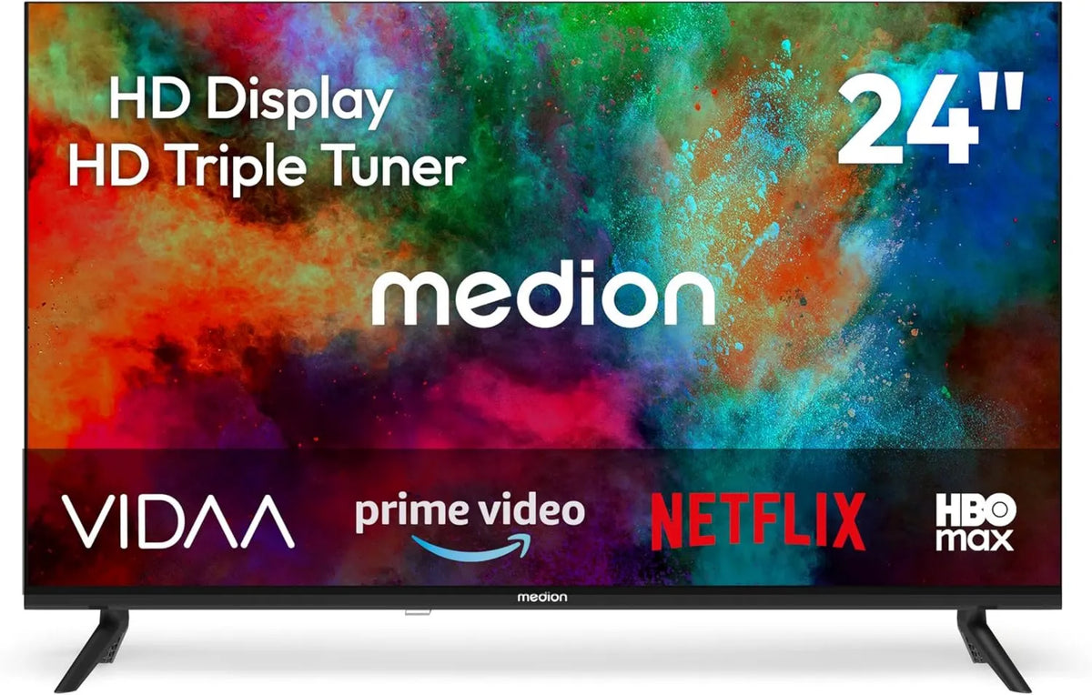 MEDION Smart TV, 24 polegadas, TV, sintonizador triplo DVB-T2, S2, gravação PVR, MD 824102, VIDAA, 8 cm, Vídeo Prime