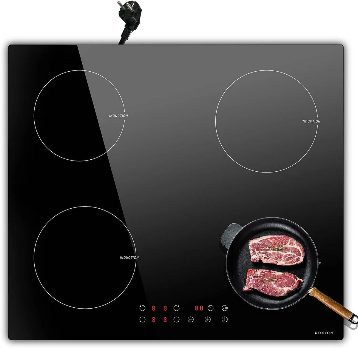 Placa de indução, 60CM, 4 lareiras, 6400 W, mesa de indução de cozinha, toque, travamento, recesso, temporizador, 6400W, placa de indução NOxTON