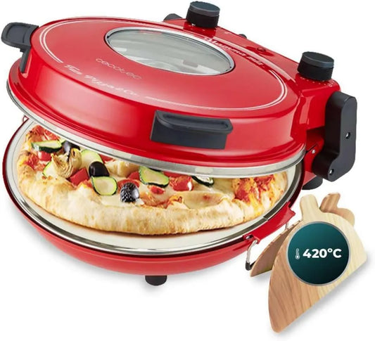 Cecotec Pizza forno elétrico, 1200 W, temporizador, grelha, 2 zonas de temperatura, temperatura máxima de 420oC em 3 minutos, janela de visualização