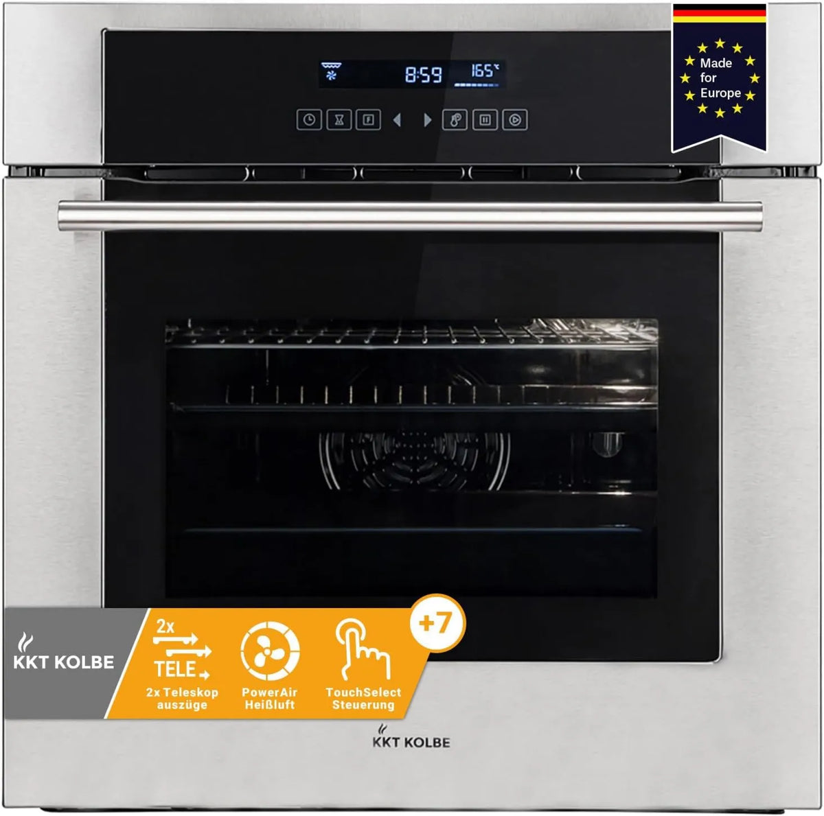 KKT KOLBE Forno elétrico EB8015ED, 60 cm, 70 L, encastrado, timer, grelha, 70L, 3kW, temporizador automático, ar quente, gavetas telescópicas, Vidros duplos