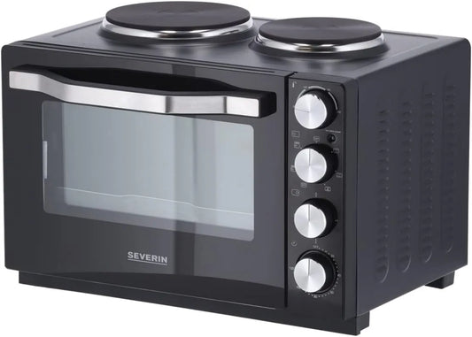 Severin Forno elétrico, 30 L, 500 W, temporizador, aço inoxidável, preto, aço inoxidável, TO 2065