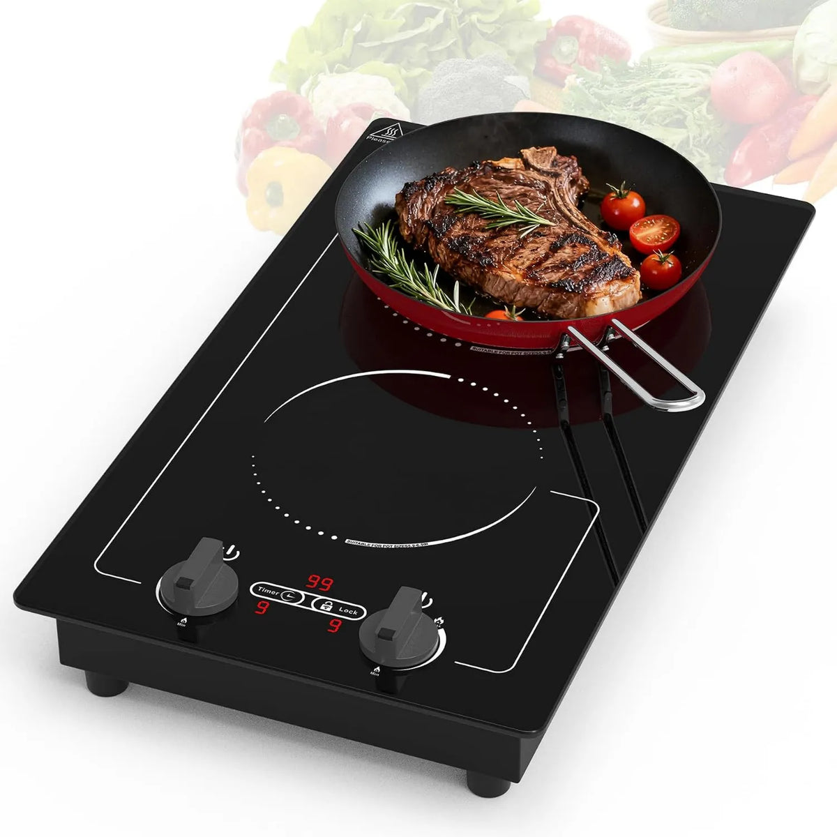 VBGK Placa de indução, 2 lareiras, 3000 W, 220 V, placa de cozinha de indução, toque, travamento, recesso, temporizador, 3000W 220V Placa de cozedura