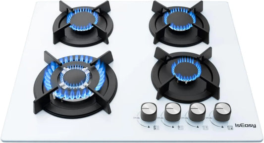 Utensílios de cozinha com forno, 60cm, 4 lareiras, recrescível, branco, IsEasy Cooking Plate Gas 4 Lights