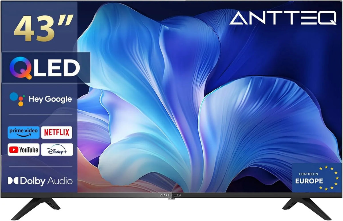 Antteq Smart TV, 43 polegadas, TV, 4K UHD, QLED, HDR, Wi-Fi, Bluetooth, App Store, 109 cm, 5 GHz, WiFi 2.4, Design Sem borda